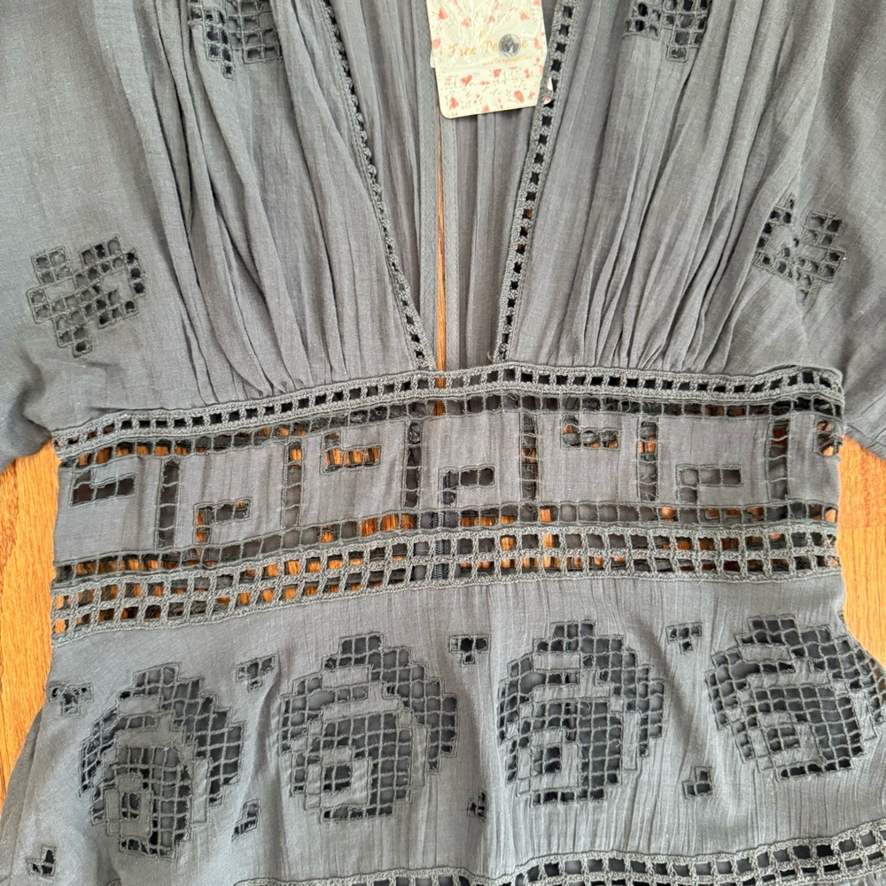 NWT Free People Tea Time Embroidered Dress in Charcoal size 4 - Picture 6 of 16